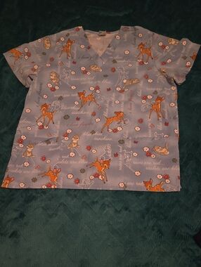 Disney Blue Bambi Print Scrub Top